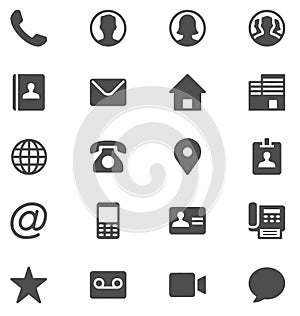 Contact us icons. Simple vector icons set on white background. Phone, email, location, house, address, chat etc.