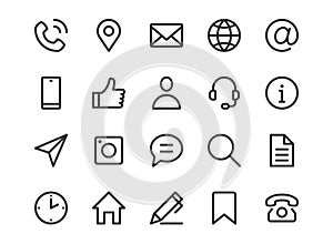 Contact us line icon. Minimal vector illustration with simple outline icons as phone, email, web site, address, location