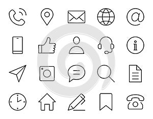 Contact us line icon. Minimal vector illustration with simple outline icons as phone, email, web site, address, location