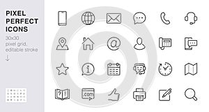 Contact us line icon set. Feedback, customer service, phone, email address, web site minimal vector illustration. Simple