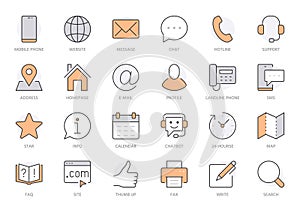 Contact us line icon set. Feedback, customer service, phone, email address, web site minimal vector illustration. Simple