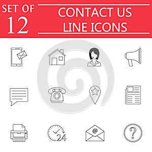 Contact Us line icon set, Web Communication signs