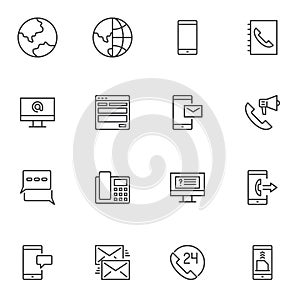 Contact us line icons set