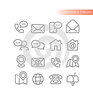 Contact us line vector icon set