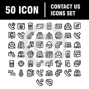 Contact us outline vector icons large set isolated on white background. business communication concept