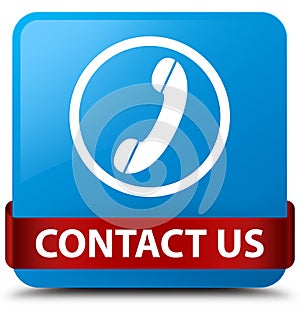 Contact us (phone icon) cyan blue square button red ribbon in mi