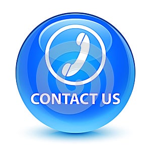 Contact us (phone icon) glassy cyan blue round button