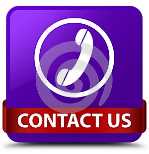 Contact us (phone icon) purple square button red ribbon in middle