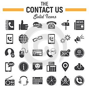 Contact us solid icon set, web button signs