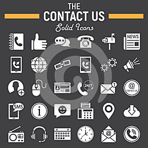 Contact us solid icon set, web button signs