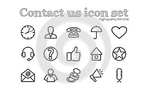 Contact us support, thin line icon set