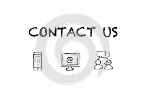 `Contact us` text and Icons with white background.