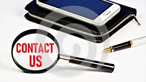 Contact us-text label. Communication, cooperation, and business interactions.