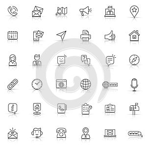 Contact us thin line icon set in flat style. Mobile communication vector illustration on white isolated background. Phone call