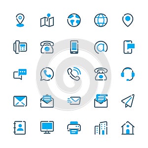 Contact us vector icons. Communication line flat icons set.