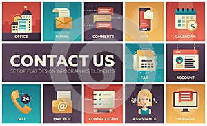 Contact Us - vector modern flat design icons set