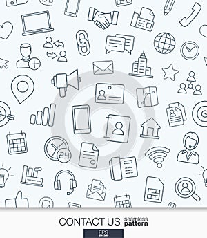 Contact us wallpaper. Black and white communication seamless pattern.