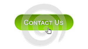 Contact us web interface button clicked with mouse cursor, green color, help