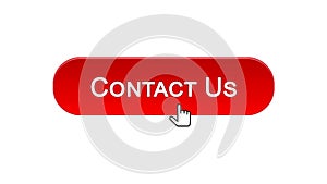 Contact us web interface button clicked with mouse cursor, red color, help