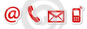 Contact Us â€“ Red sticker icons on a white background.