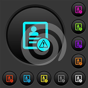 Contact warning dark push buttons with color icons