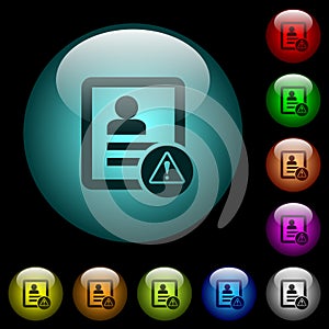 Contact warning icons in color illuminated glass buttons