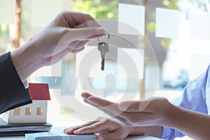 Contacting the buying or selling of real estate through a sales representative offering a contract to buy a house or apartment,