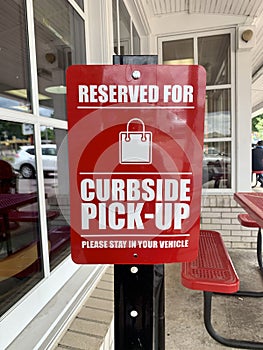 Contactless curbside pick-up at restaurant