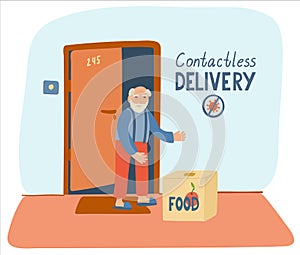 Contactless delivery poster with a senior man.