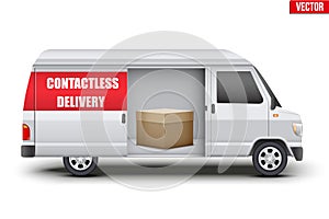 Contactless delivery van with parcel