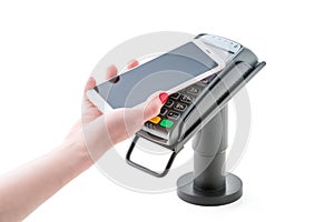 Contactless payment through a bank terminal and a smartphone with NFC