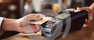 Contactless Payment Concept, Customer Uses Credit Card With Nfc Technology