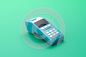 Contactless payment concept. POS (Point Of Sale) terminal to pay. NFC paymant. Green background. AI generation