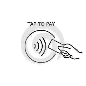 Contactless payment, credit card and hand tap pay wave logo. Vector wireless NFC and contactless pay pass