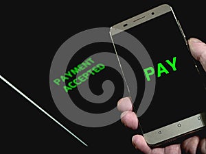Contactless payment between smartphone and tablet pay cashless - payment accepted