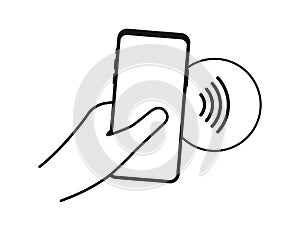 Contactless wireless pay sign logo. NFC technology. Vector stock illustration