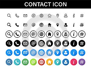 Contacts icon set. Collection social media or communication symbols. Contact, e-mail, mobile phone, message. Vector photo