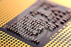 Contacts on the surface of central processor. Elements of electr