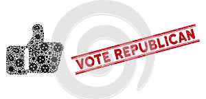 Contagion Mosaic Thumb Up Icon and Distress Vote Republican Stamp with Lines