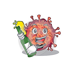 Contagious corona virus with bottle of beer mascot cartoon style