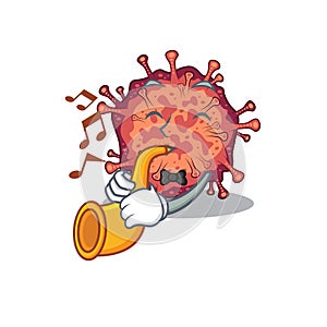 Contagious corona virus cartoon character design playing a trumpet