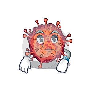 Contagious corona virus on waiting gesture mascot design style