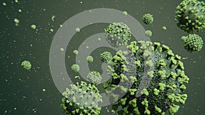 Contagious COVID-19 Corona Influenza Virus Molecules Floating in Green Particles - nCOV Coronavirus Pandemic Outbreak