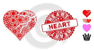 Contagious Mosaic Corrupted Love Heart Icon with Distress Round Heart Stamp
