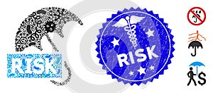 Contagious Mosaic Risk Umbrella Icon with Serpents Textured Risk Stamp