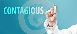 Contagious theme with a doctor holding a laboratory vial