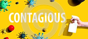 Contagious theme with spray and viruses