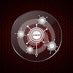 Contained Covid-19 molecules over honeycomb red background