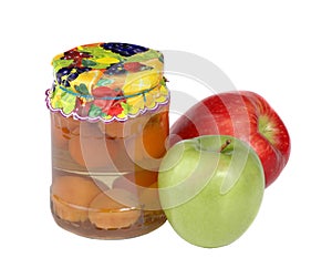 Container with apricot compote