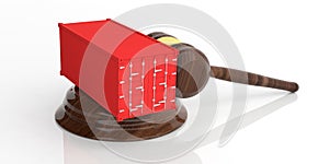 Container on an auction gavel. 3d illustration